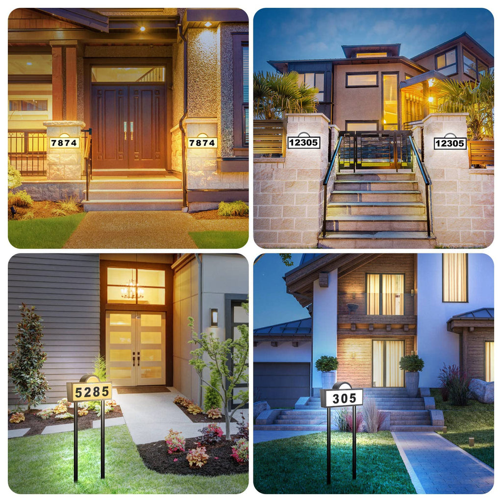 Solar House Numbers Address Sign, IP65 Waterproof Solar Address Plaque for Outside, 3200K Warm & 6500k Cold LED