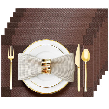 Brown Vinyl Placemats Set of 6, Heat Resistant Table Placemats