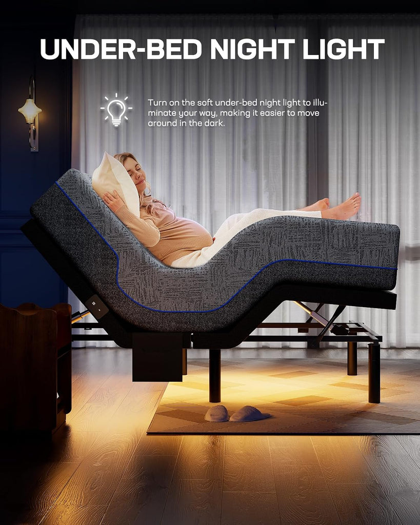 NS1 Queen Adjustable Bed Base with Massage- Smart Dual Motor Bed Frame with Wireless Remote, 3-Min Assembly, Zero