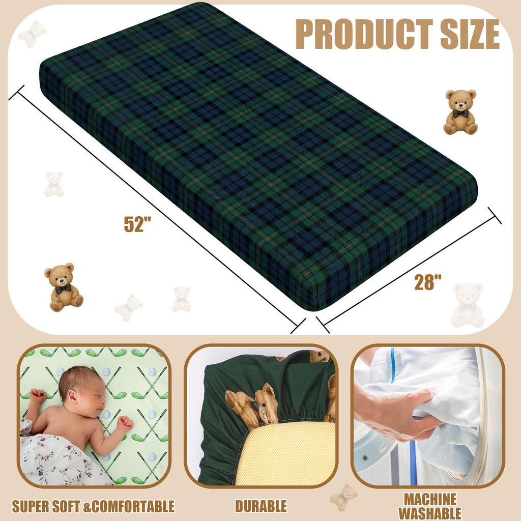 2 Pack Tartan Plaids Bear Fitted Crib Sheet, Stretchy