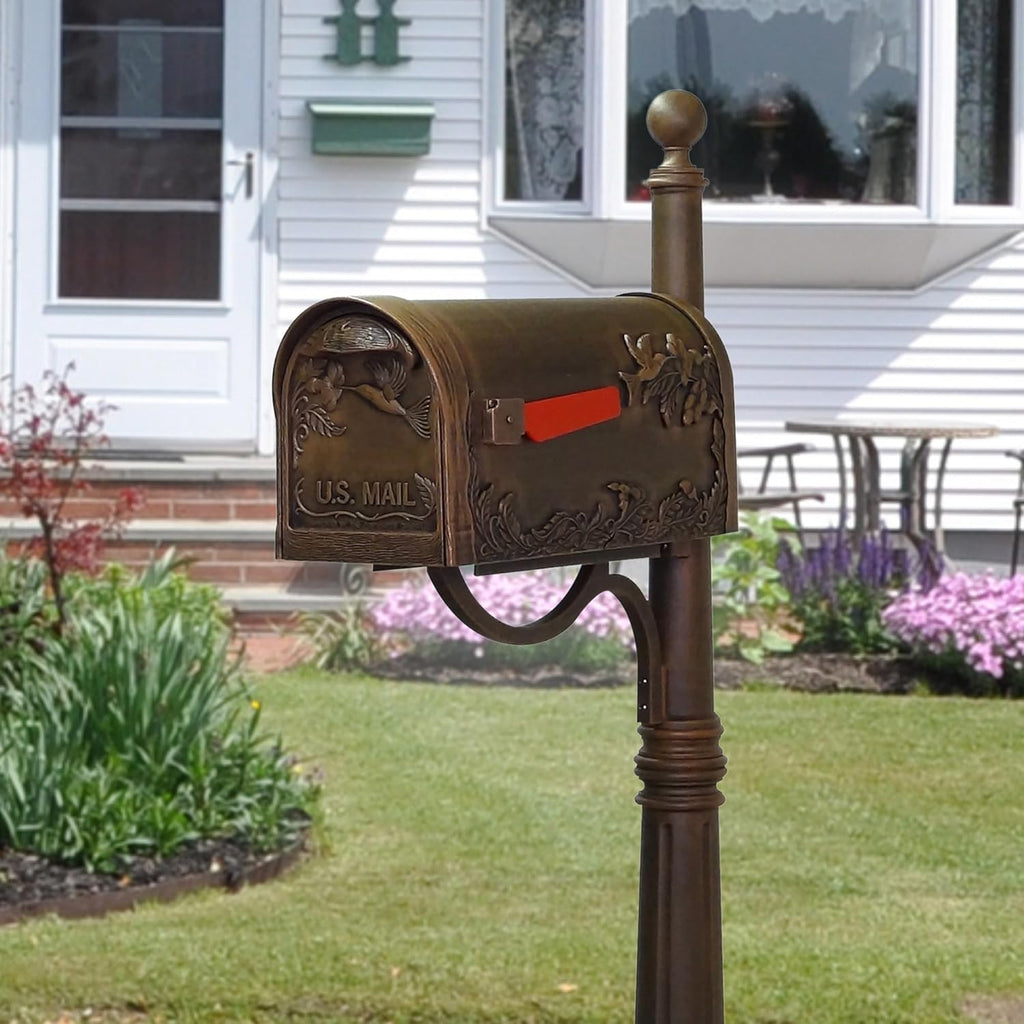 Hummingbird Curbside Mailbox - Copper Aluminum Mailbox for Post Mount