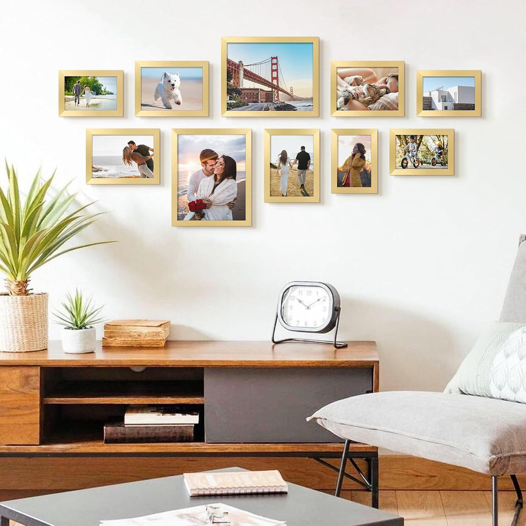 Picture Frames Set of 10, Including 8x10, 5x7, 4x6 Gold Frame | Multi Picture Frames Collage Wall Decor, Gallery Wall