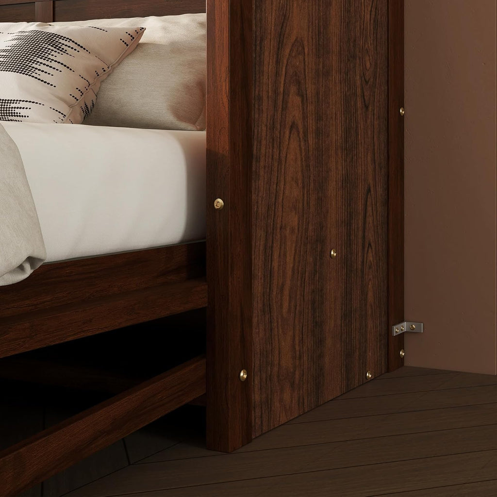 Queen Wood Murphy Bed, Space-Saving Hidden Wall Bed with Desk and Gas Struts, No Box Spring Needed, Walnut