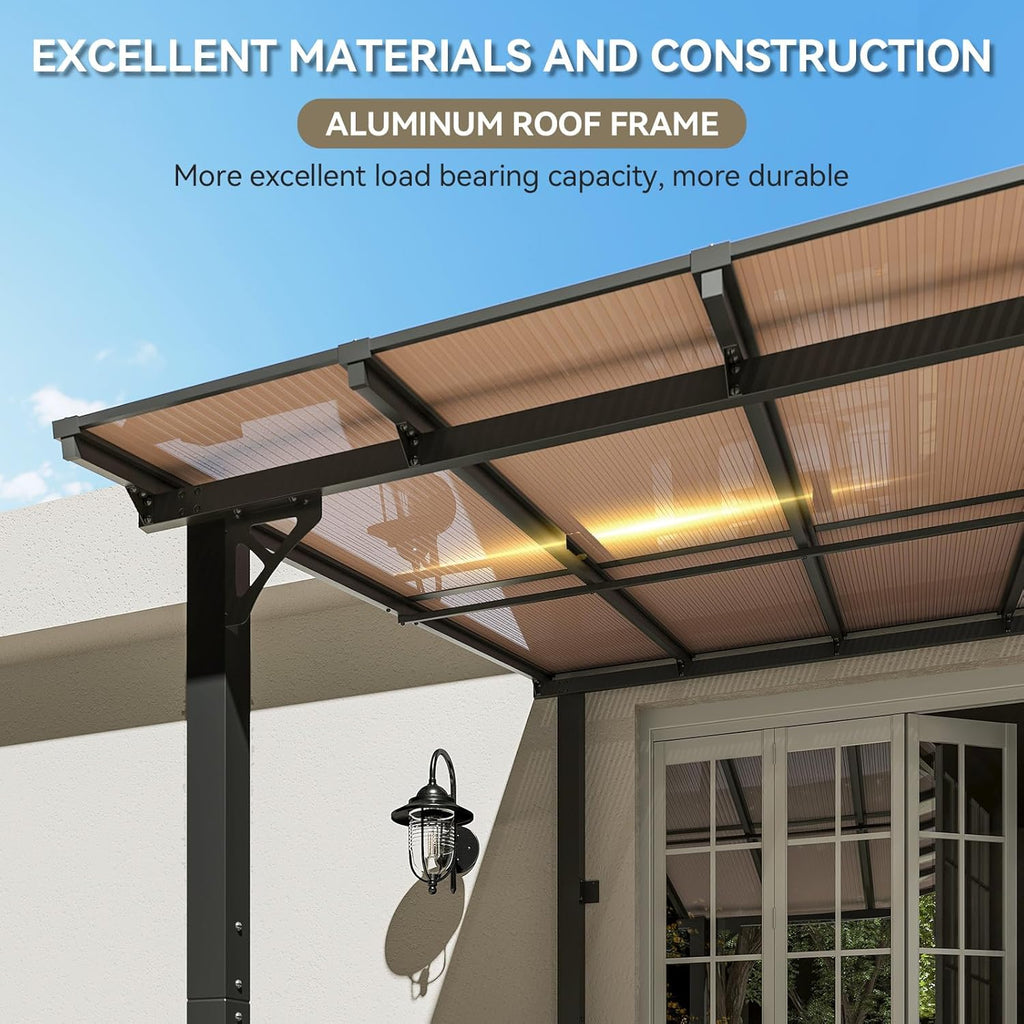 20' x 10' Gazebo Gazebo Pergola with Sloped Roof, Large Wall-Mounted Heavy Duty Awnings (Black)