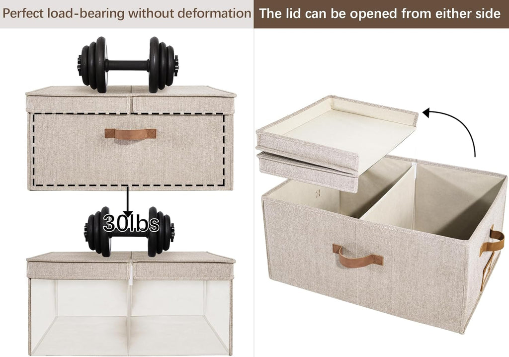 Extra Large Storage Bins with Lids, 55L Decorative Organizer with Divider Board, Fabric Boxes with Handles, Mixing of