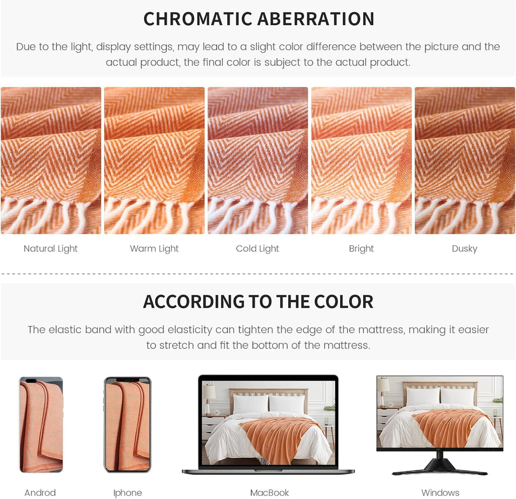 Decorative Herringbone Faux Cashmere Fringe Throw Blanket Lightweight Soft Cozy, 50" x 60" Orange