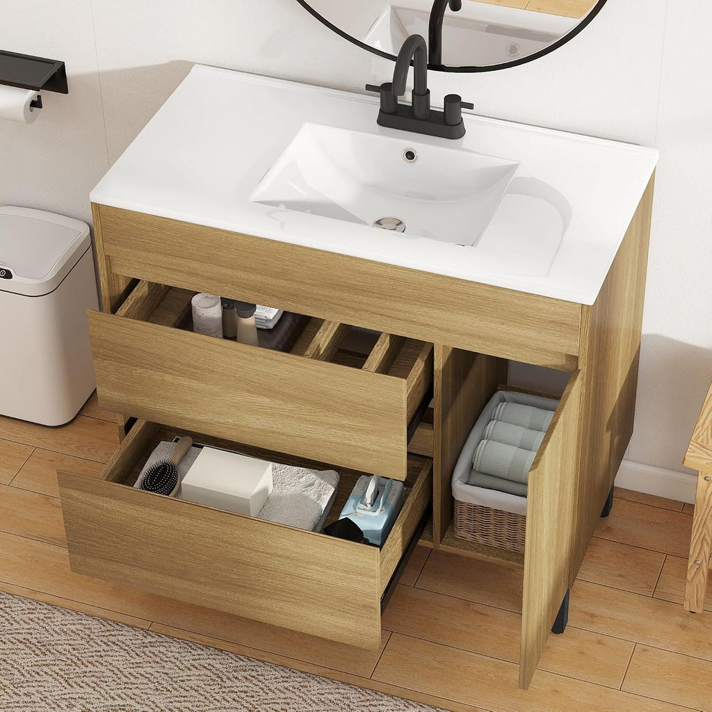 36" Freestanding Bathroom Vanity with Sink - Spacious Vanity Cabinet with Storage