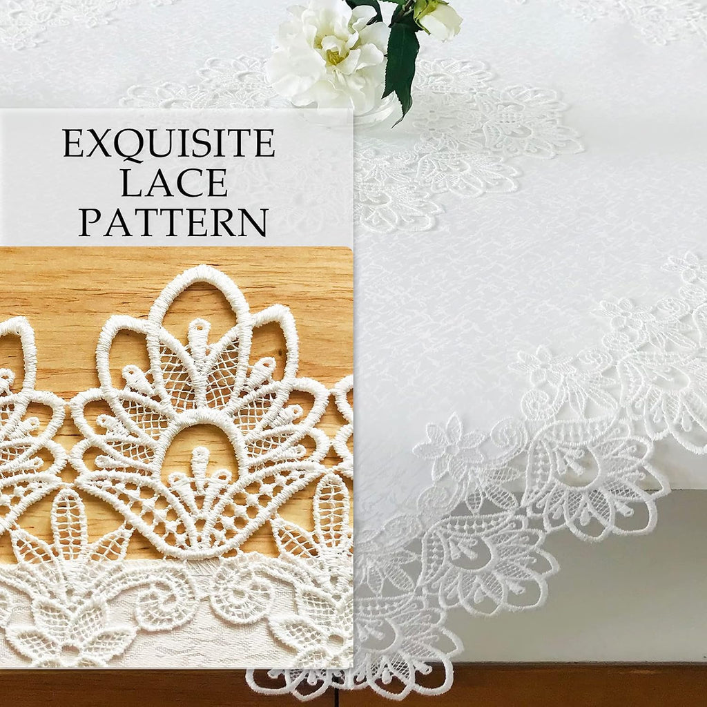 Lace Tablecloth for Rectangle Dining Tables 52 x 70 Inches White Peonies Lace Vintage Party Wedding Fabric Washable