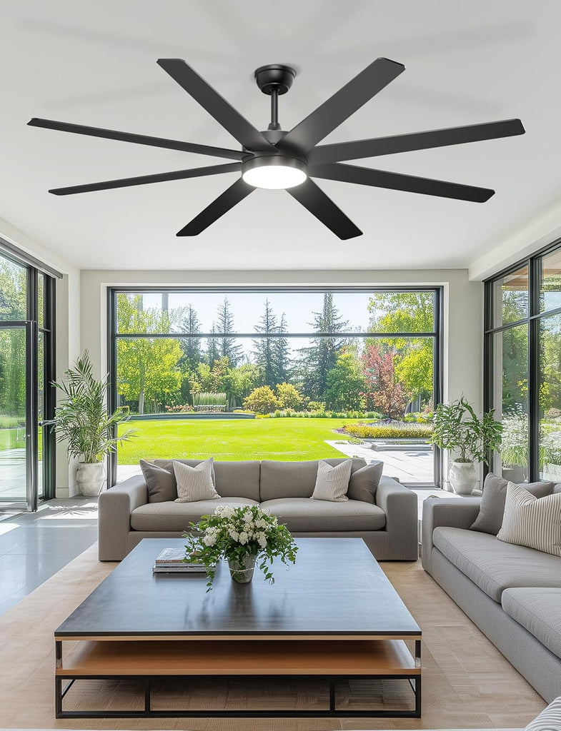 72'' Large Ceiling Fans with Lights, Modern Black Ceiling Fan Remote/APP Control, Dimmable