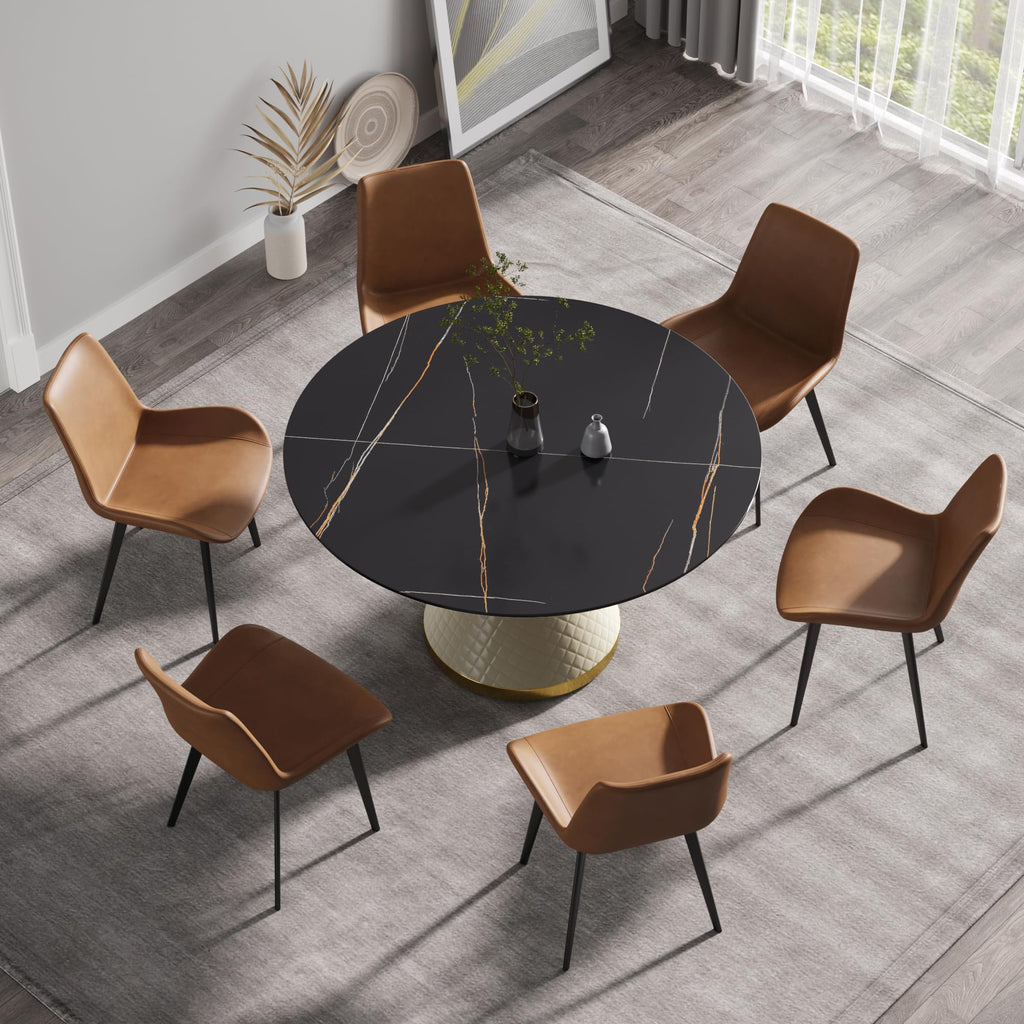 53.15" Round Dining Table, Mid Century Modern Dining Table with PU Base for 6-8 Person, Dining Room Table