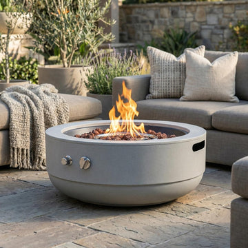 24 Inch Propane Fire Pit Bowl, 50000 BTU Round Steel Gas Fire Pit with Lid, Portable Outdoor Fire Table