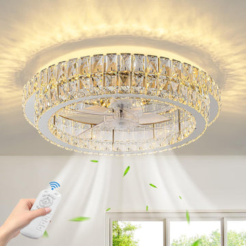 Fandelier Ceiling Fan with Lights and Remote Control Dimmable Crystal Ceiling Fan LED 3 Color 6 Speeds Chandelier Fan