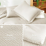 Queen Comforter Set Beige - 7 Pieces Striped Seersucker Bed in a Bag