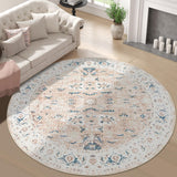 Round Rug 8ft Area Rug - Washable Boho Vintage Floral Circle 8' Round Floor Cover Lightweight Low Pi