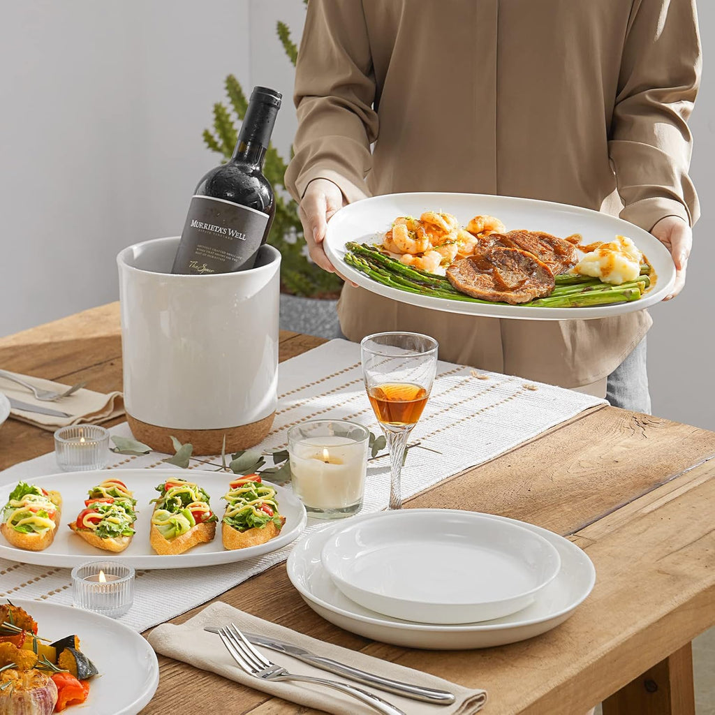 Large Serving Platter, 16"/14"/12" Porcelain Platters for Entertaining Wedding Party, White Oval Plates Set of 3