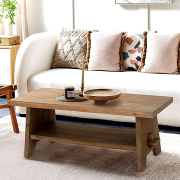 Farmhouse Wood Coffee Table - 43.4” Mid Century Modern Wooden Coffee Tables