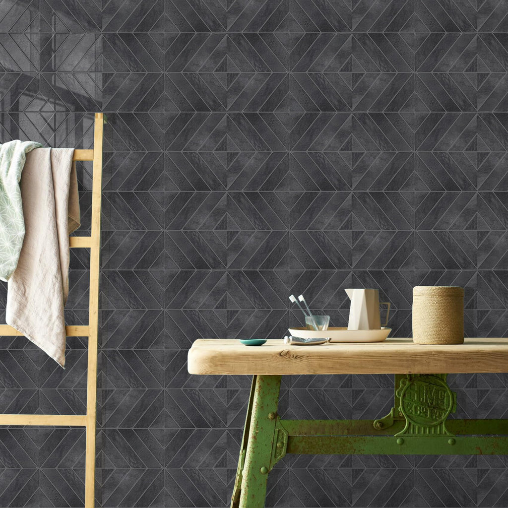 Herringbone Peel and Stick Backsplash, Shiny Black, 10 Sheets