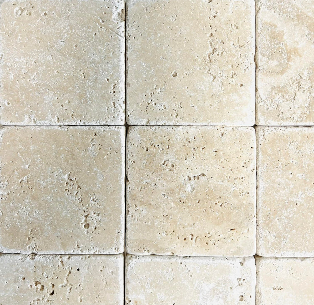 4x4 Tumbled Travertine Tile, Antiqued
