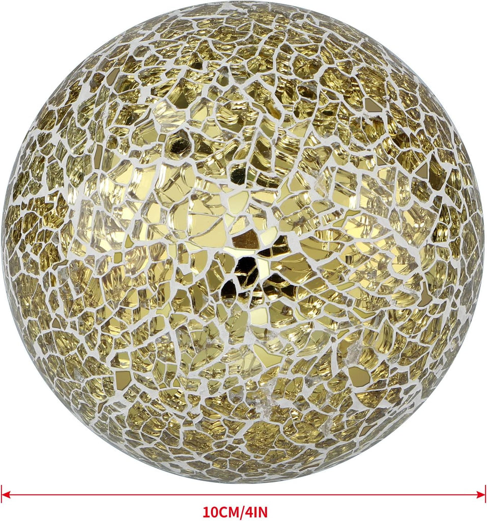 4" Decorative Orbs, Mosaic Sphere Balls, Centerpiece Balls for Bowls, Vases, Dining Table Decor, Pack of 3 (Gold) - Set of 3