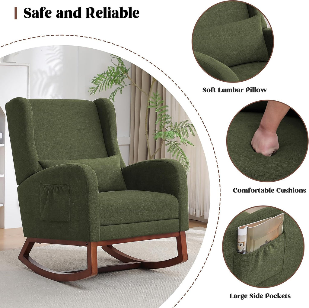 Rocking Chair Nursery, Nursery Rocking Chairs with Foot Rest, Comfy Glider Rocker Nursing Chair with Back Pillow for