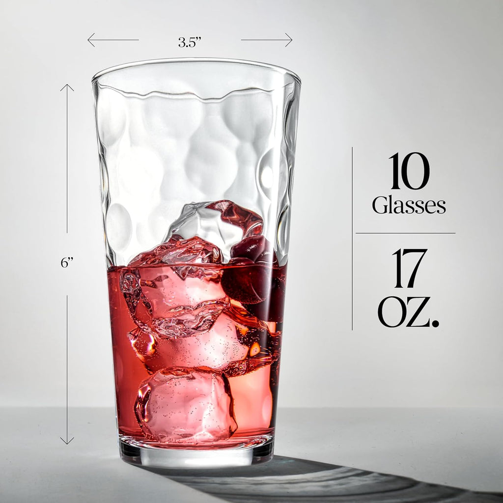 Highball Drinking Glasses Set of 10 Glass Cups by , 17 Oz. Glassware, for Water, Juice, Cocktails, Iced Tea