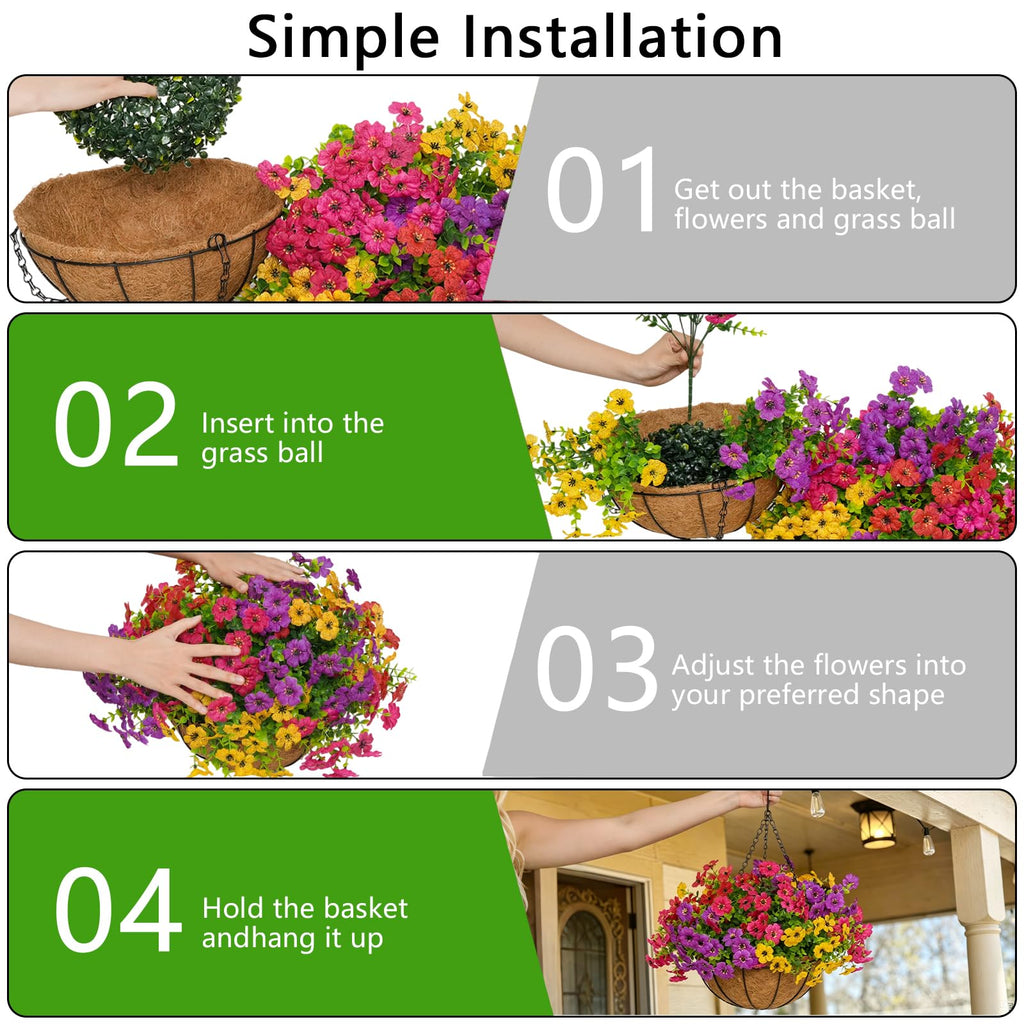2 Set Artificial Hanging Flowers with Baskets for Outdoor Decor
