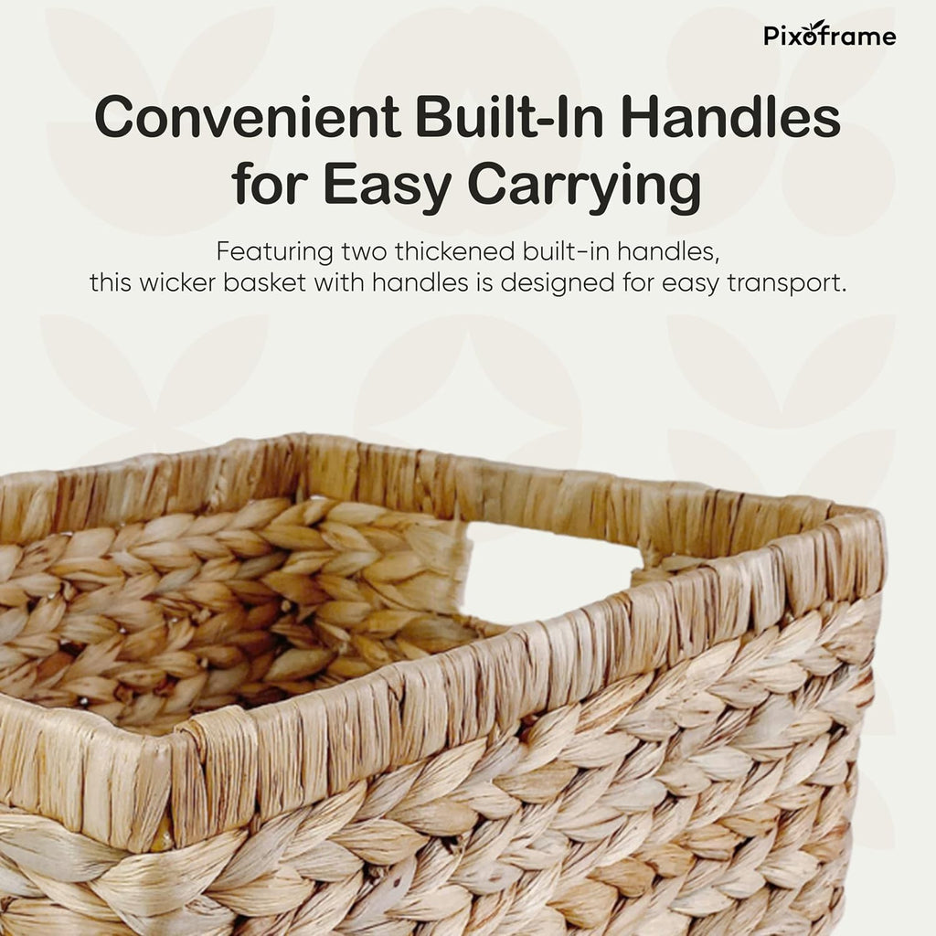 Large Handwoven Water Hyacinth Storage Wicker Basket with 2 Handles - Brown | Handcrafted Rectangular Organizer