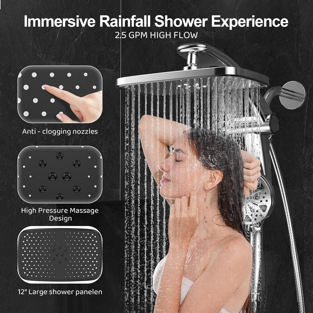 Rain Shower Head with filtered Handheld High Pressure rainfall Shower Heads with Handheld Spray Combo Adjustable