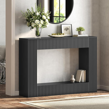 Modern Console Table, 47.2'' Black Entryway Table with Storage, Fluted Couch Table Behind Sofa, for Entrance, Foyer