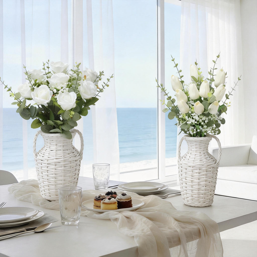 4 Kinds 60PCS Silk Tulip Artificial Flowers with Eucalyptus Stems