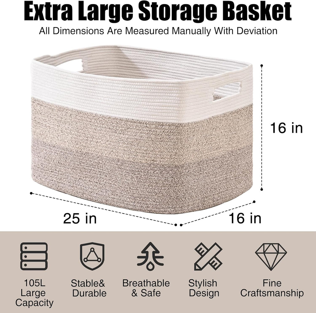 Extra Large Blanket Basket Gradient Brown 25x16x16 | Extra Large Rectangular Storage Basket for Toys, Clothes, Shoes