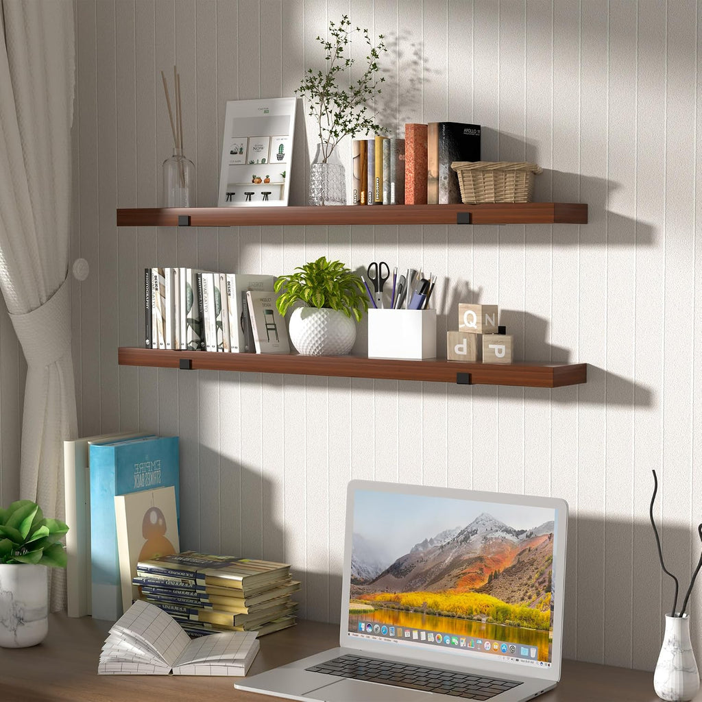 Floating Shelf for Wall Mounted Book Shelf Hanging Shelves Floating Bookshelf USA Grown Solid Hardwood, Dark Maple