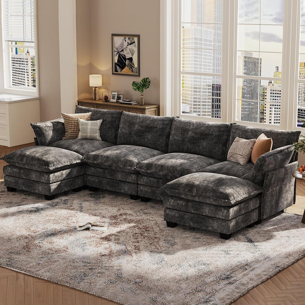 120" Modular Sectional Sofa for Living Room, U-Shaped 6 Seater Convertible L-Shaped Cloud Couch with Ottoman