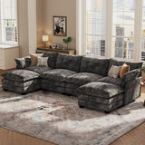 KKL 120" Modular Sectional Sofa for Living Room, U-Shaped 6 Seater Convertible L-Shaped Cloud Couch with Ottoman