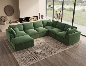 Oversized Cloud Couches, Boneless Sectional Couch with Ottoman, 7 Seater Large Modular Sectional Sofa, Green
