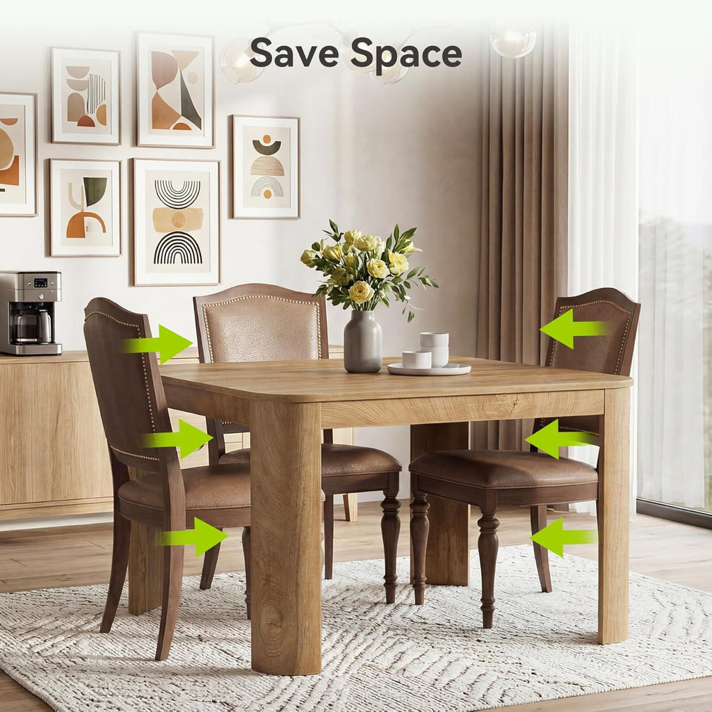 Square Dining Table with Rounded Corners, Modern 47" Kitchen Table for 4 People, Space Saving Dining Room Table for Kitchen (Light Walnut, MDF)