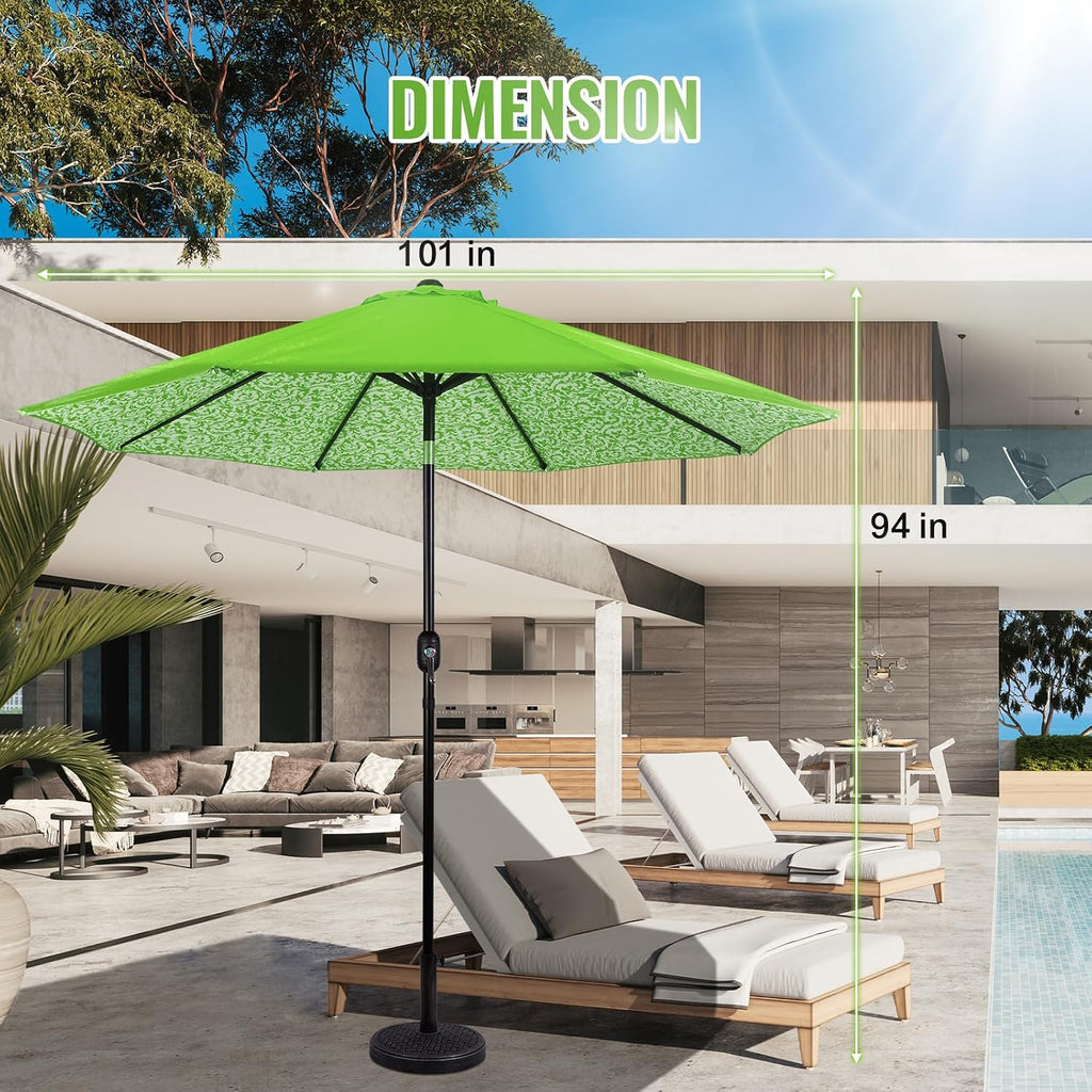 9 ft. Patio Umbrella, Market Table Umbrella w/Tilt and Crank, 8 Ribs - Light Green/floral
