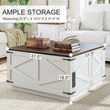 Farmhouse Lift Top Coffee Table, Square Wood Center Table with LED Lighting, USB-C Charging Station
