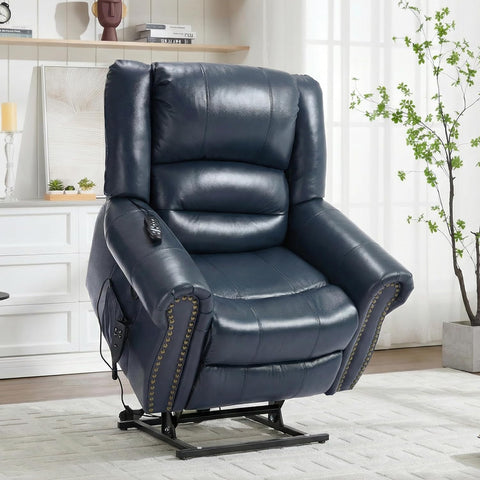 Genuine Leather Power Lift Recliner Chair, Lazy Boy Recliner Chair with Charging Ports for Living Room Theater Seating
