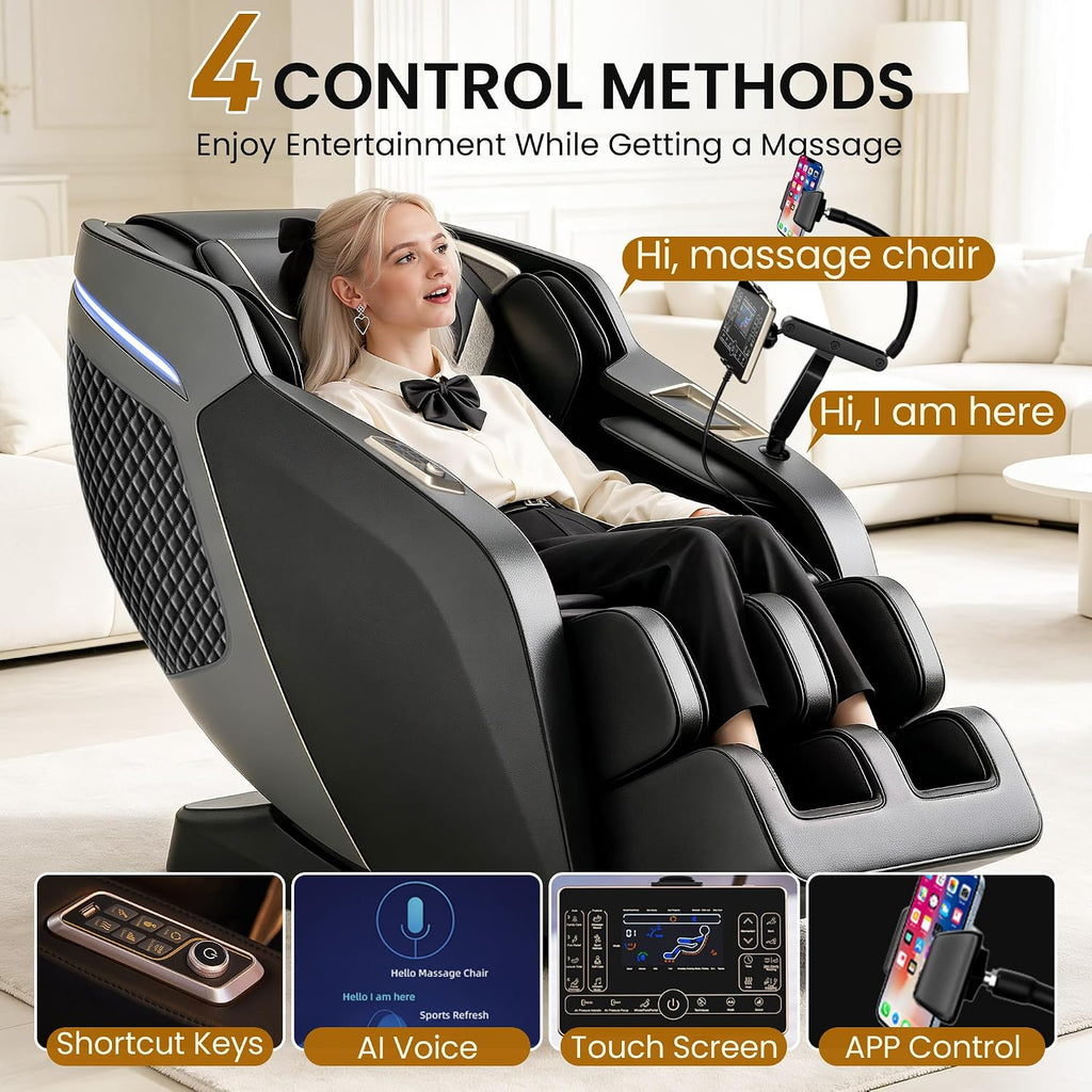 4D Massage Chair Full Body, Zero Gravity 55" SL-Track Shiatsu Massage Recliner Chair with Body Scan, APP & AI Voice