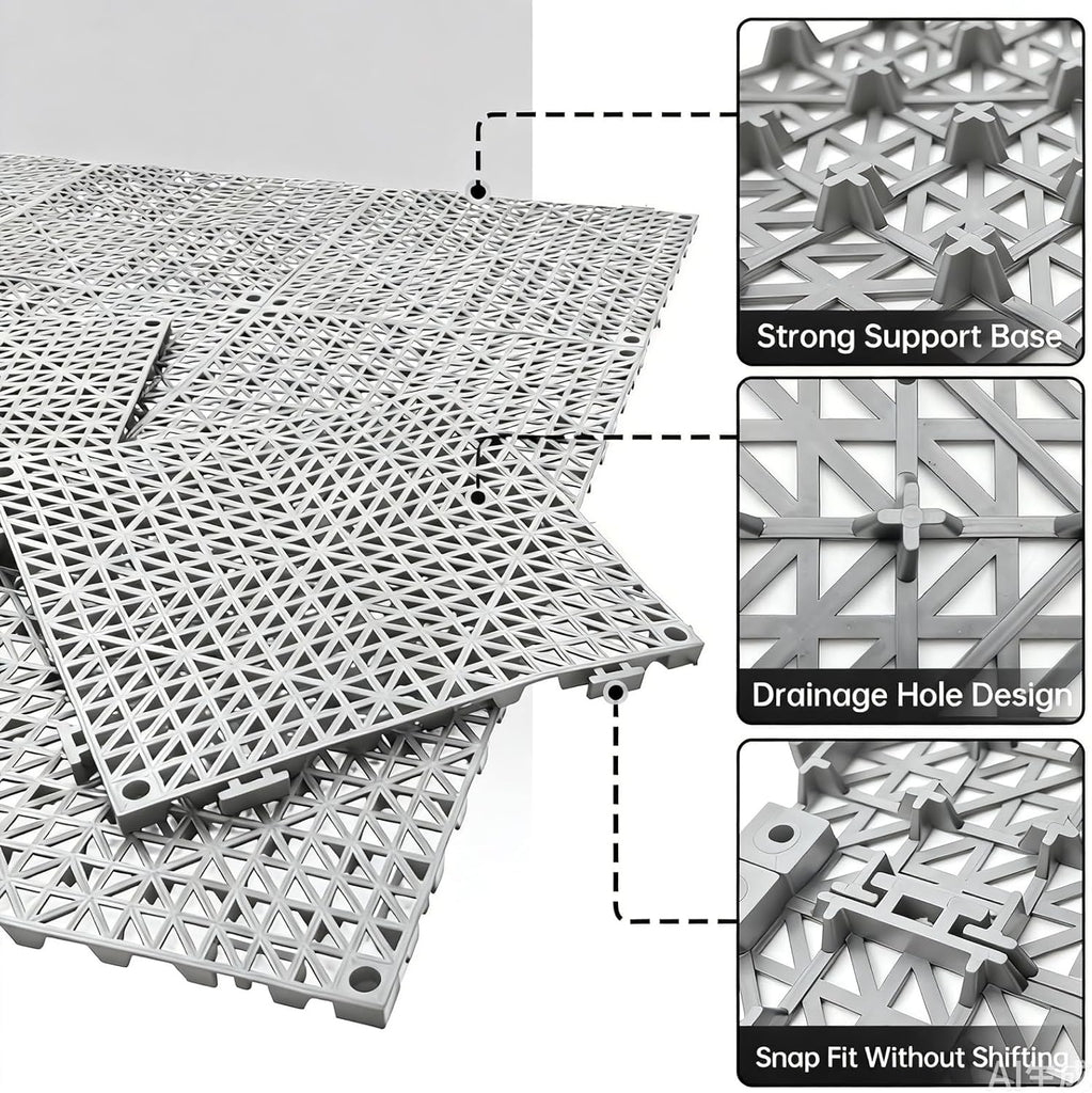 Modular Interlocking Cushion Drainage Floor Tiles, 16-Pack 11.8"x11.8" PVC Raised Non-Slip Interlocking Mats with Drain