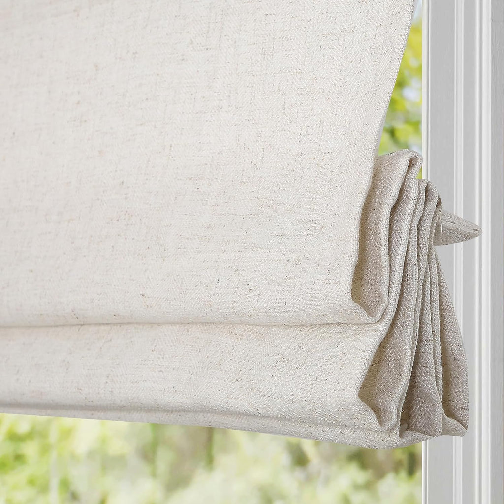 Linen Oatmeal Cordless Roman Shades for Windows, Custom Blackout Light Filtering Roman Window Shades, Washable Fabric