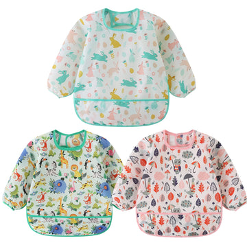 3 Pcs Waterproof Long Sleeves Baby Bibs Weaning Smock Bib 3-30 Months