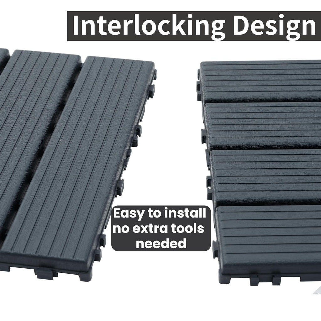 Plastic Interlocking Deck Tiles (44 PCS), 12x12 Inches Waterproof Outdoor Patio Flooring, Easy Snap Balcony Floor Tiles