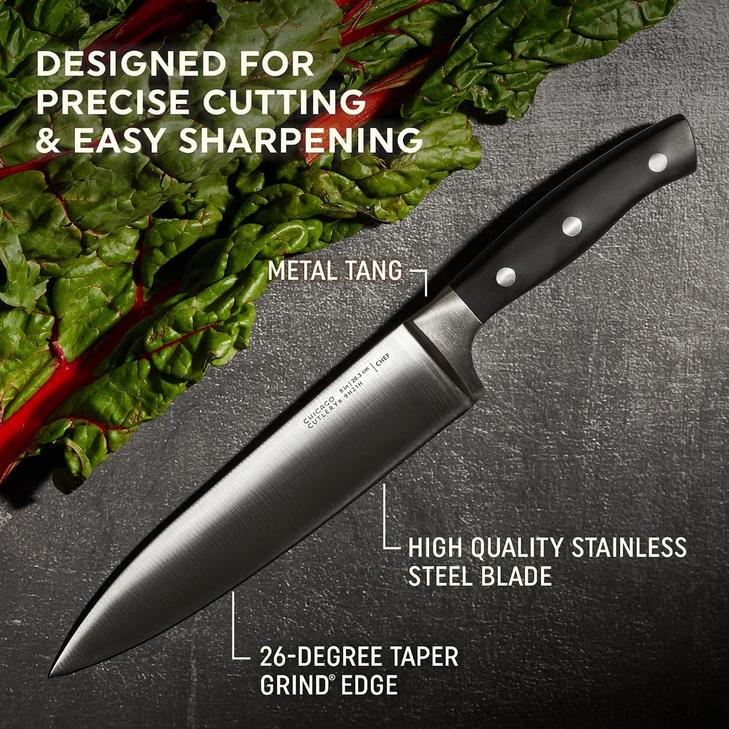 Insignia Triple Rivet Poly (18-PC) Kitchen Knife Block Set With Wooden Block & Built-In Sharpener, Black Ergonomic