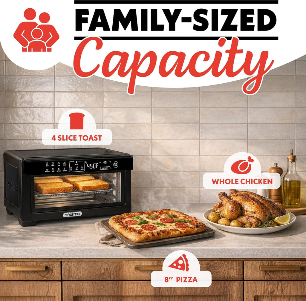 Toaster Oven Digital Air Fryer - Convection Mode with 4 Slice Capacity, 3 Rack Positions, 12 Presets, Toast, Bagel