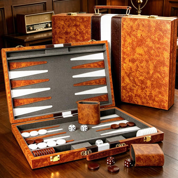 Classic Backgammon Sets for Adults, Deluxe Leather Case, Felt Interior, Portable Travel Backgammon Set for Parties