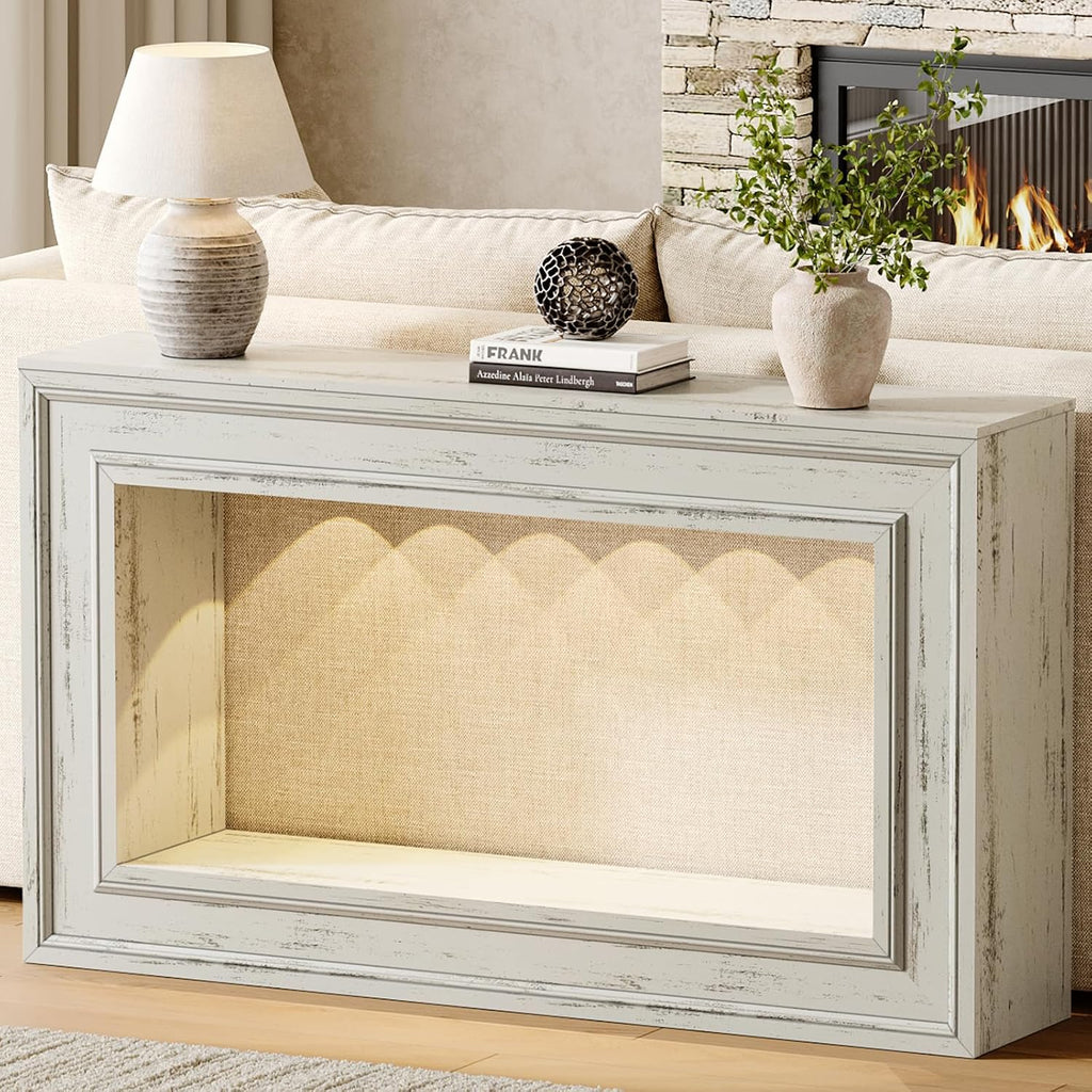 55" Long Console Tables with LED Lights, Narrow Console Tables , 2-Tier Table Behind The Sofa, Modern Hallway Accent