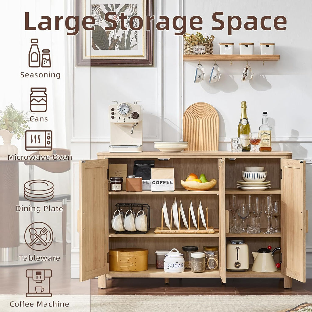 Sideboard Buffet Cabinet with Storage, 46" Arc-Shaped Credenza with 3 Doors & Adjustable Shelves