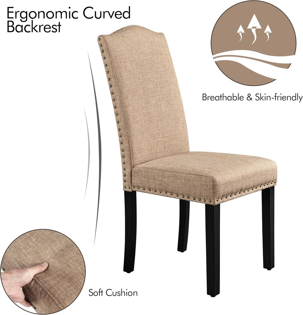 Upholstered Dining Chairs Set of 2, Modern Kitchen Chairs with Nailhead Trims and Solid Wood Legs for Dining Room